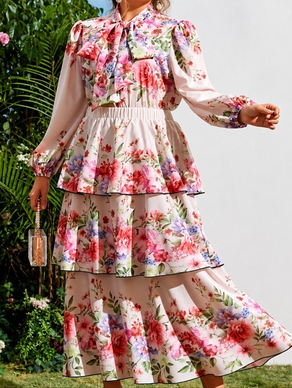 SHEIN FLORAL RUFFLE TOP & SKIRT SET SZ 2X